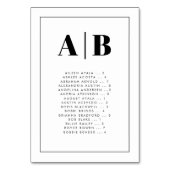 Elegante alphabetische Sitzplan-Karten Tischnummer (Vorderseite)