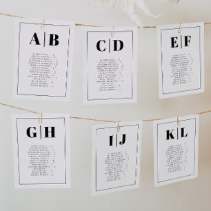 Elegante alphabetische Sitzplan-Karten Tischnummer