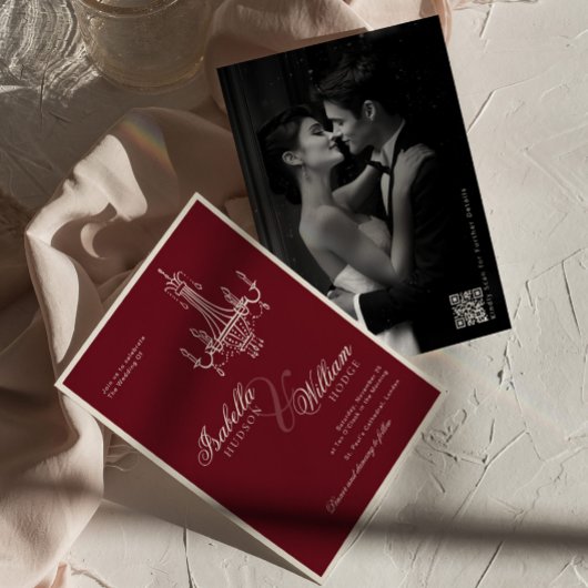 Elegante alte burgunderrote QR-Code-Hochzeit Einladung