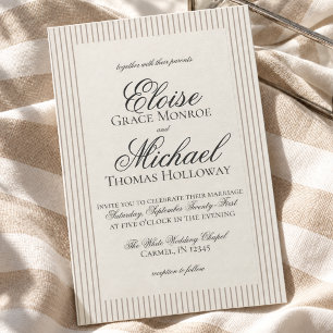 Elegante alte Geld-Schrift neutrale Streifen-Hochz Einladung