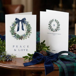 Elegante alte Geld-Weihnachtsgirlande und -Wappen Feiertagskarte