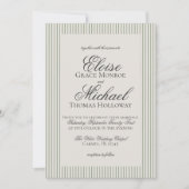 Elegante Alte Money Script Green Stripe Hochzeit Einladung (Vorderseite)