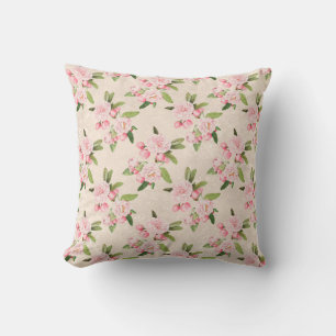 Elegante alte rosa Blumen grüne Blätter Beige Kissen