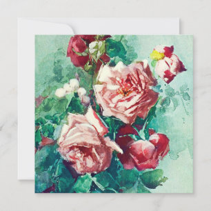 Elegante alte rosa Rosen Aquarellmalerei Karte