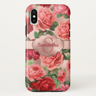 Elegante alte rosa rote Rosen Blumen monogrammiert Case-Mate iPhone Hülle