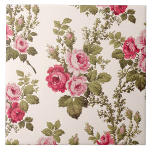 Elegante alte Rosen in Rosa auf Buff-Hintergrund Fliese