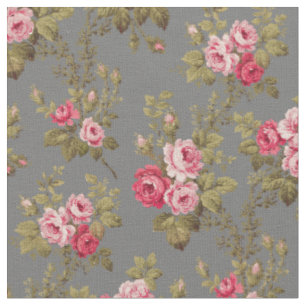 Elegante alte Rosen in Rosa auf grauem Hintergrund Stoff