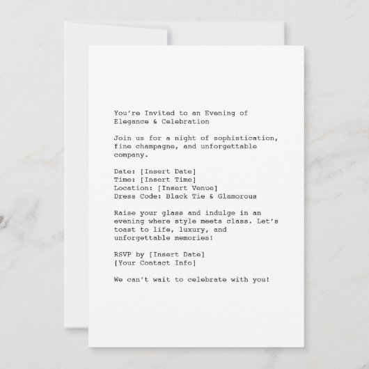 Elegante ältere Frau mit Champagner Einladung (Rückseite)