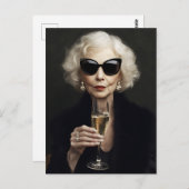 Elegante ältere Frau mit Champagner Postkarte (Vorne/Hinten)