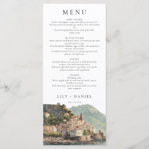 Elegante Amalfi Italienische Aquarell-Hochzeit Menükarte