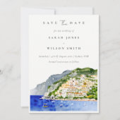 Elegante Amalfi Küste Italien Wasserfarbene Landsc Save The Date (Vorderseite)