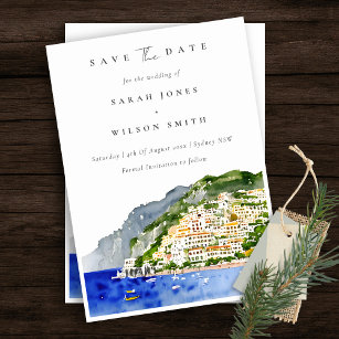 Elegante Amalfi Küste Italien Wasserfarbene Landsc Save The Date
