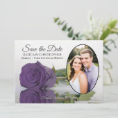 Elegante Amethyst Lila Rose & Oval Foto Hochzeit Save The Date (Stehend Vorderseite)