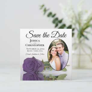 Elegante Amethyst Purpurrose und ovales Foto Hochz Save The Date