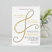 Elegante Ampersand Gold Moderne Hochzeit Folieneinladung (Stehend vorne)