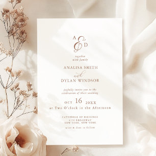 Elegante Ampersand Mocha Mousse Monogram Wedding Einladung