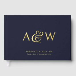 Elegante Ampersand Monogram Gold Navy Blue Wedding Gästebuch