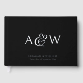 Elegante Ampersand Monogram Silver Black Wedding Gästebuch