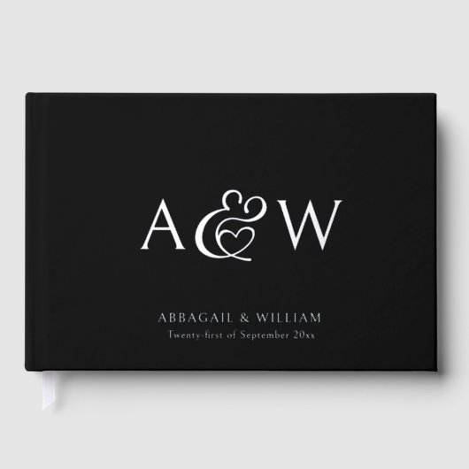 Elegante Ampersand Monogram Silver Black Wedding Gästebuch (Vorderseite)