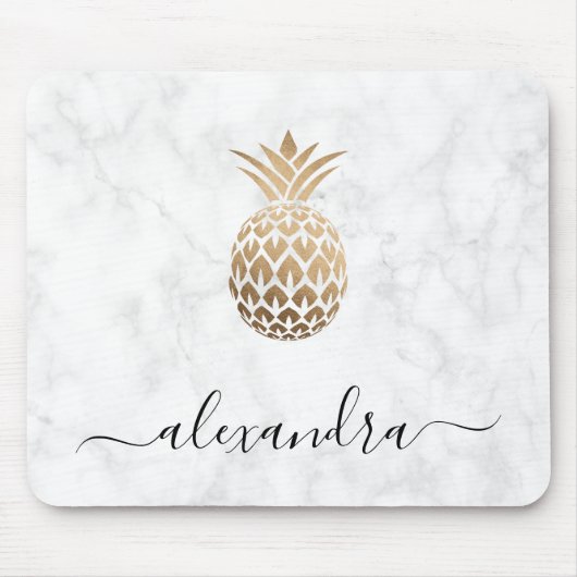 Elegante Ananas aus weißem Kupfergold Mousepad (Vorne)