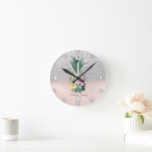 Elegante Ananas Blume Silver Glitzer Bokeh Runde Wanduhr (Zuhause)