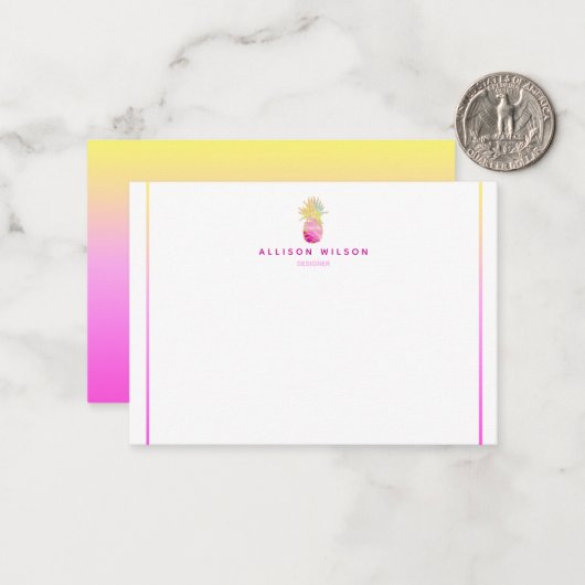 Elegante Ananas in Pinks und Gold Note Card Mitteilungskarte (Vorderseite/Rückseite Beispiel)