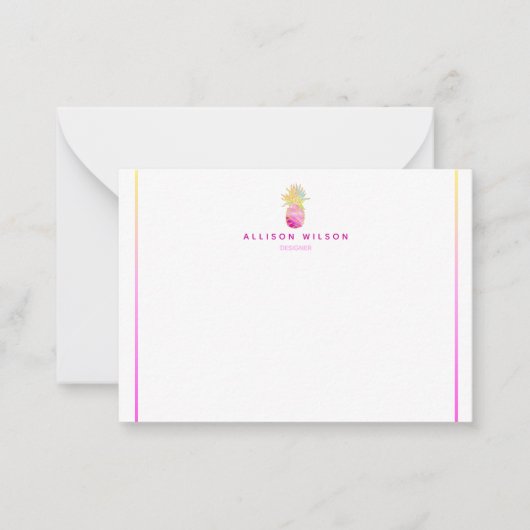Elegante Ananas in Pinks und Gold Note Card Mitteilungskarte (Vorderseite)