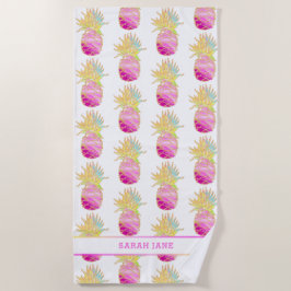 Elegante Ananas in Pinks und Gold Personalisiert Strandtuch