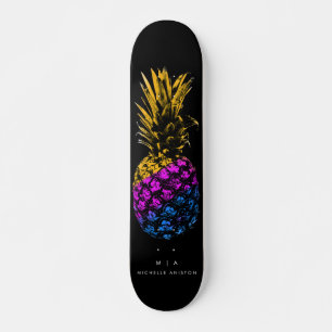 Elegante Ananas Monogramm Minimalistisches Schwarz Skateboard
