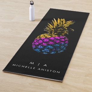 Elegante Ananas Monogramm Minimalistisches Schwarz Yogamatte