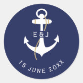 Elegante Anchor Nautical Wedding Initials Runder Aufkleber (Vorderseite)