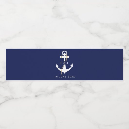 Elegante Anchor Nautical Wedding Initials Wasserflaschenetikett (Einzelnes Label)