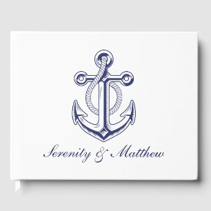 Elegante Anchor Navy Blue Nautical Wedding Gästebuch