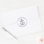 Elegante Anchor Navy Blue Nautical Wedding Runder Aufkleber (Umschlag)