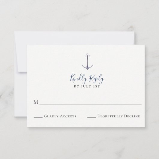 Elegante Anchor Navy Blue Wedding RSVP Card Karte (Vorderseite)