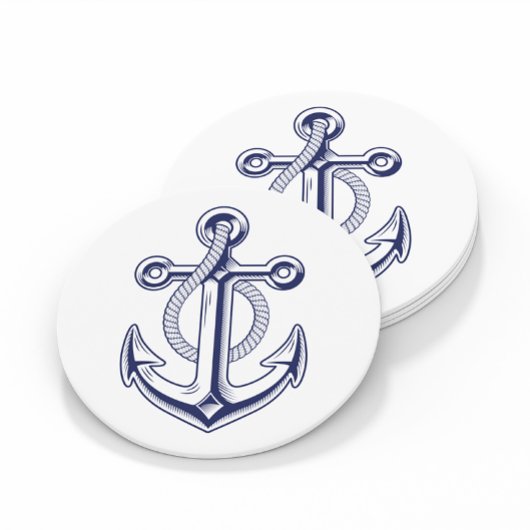 Elegante Anchor Sailor Navy Blue Nautical Wedding Runder Pappuntersetzer
