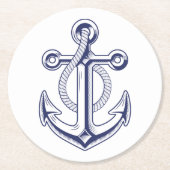 Elegante Anchor Sailor Navy Blue Nautical Wedding Runder Pappuntersetzer (Vorderseite)