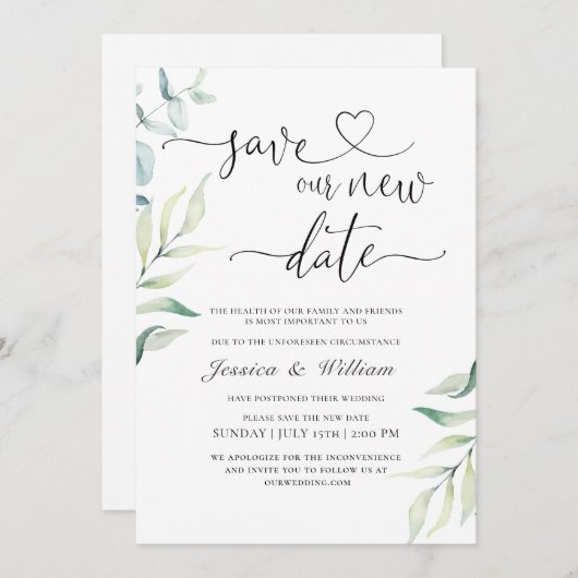 Elegante ändern das Datum Wasserfarbe Moderne Einladung (Vorne/Hinten)