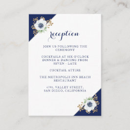 Elegante Anemone Blue Monogram Wedding Reception Begleitkarte