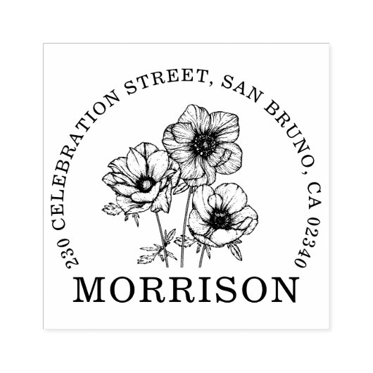 Elegante Anemone Blume Name Runde Rücksendeadresse Gummistempel (Prägung)