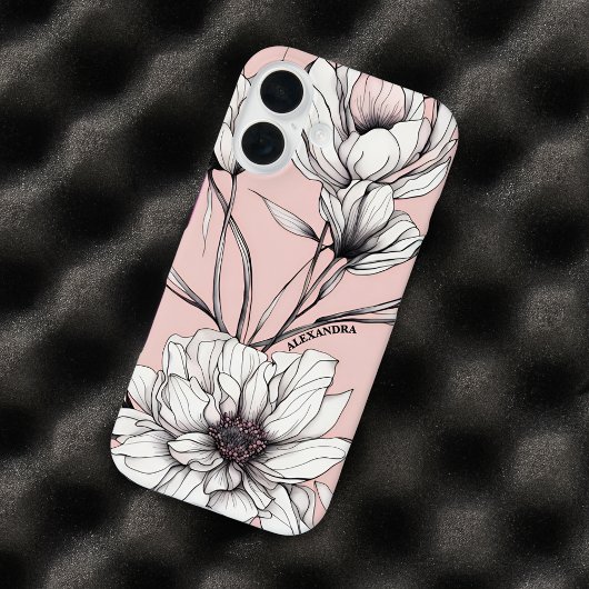Elegante Anemone Floral Individuelle Name Case-Mate iPhone Hülle