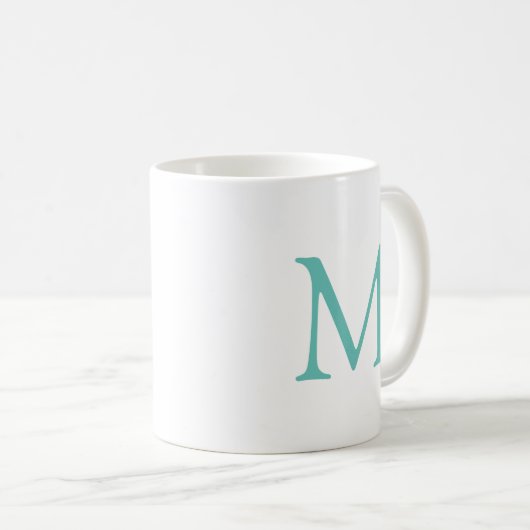 Elegante Anfangsmonogramm Aquamarin Weißes Weiß Mo Kaffeetasse (VorderseiteRechts)