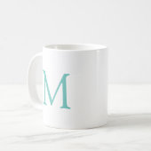 Elegante Anfangsmonogramm Aquamarin Weißes Weiß Mo Kaffeetasse (Vorderseite Links)