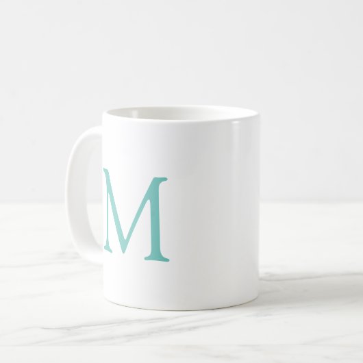 Elegante Anfangsmonogramm Aquamarin Weißes Weiß Mo Kaffeetasse (Vorderseite Links)