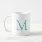 Elegante Anfangsmonogramm Aquamarin Weißes Weiß Mo Kaffeetasse (Links)