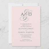 Elegante Anfangsskriptmonogramm Blush Pink Hochzei Einladung (Vorderseite)