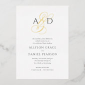 Elegante Anfangsskriptmonogramm Classic Wedding Folieneinladung (Vorderseite)
