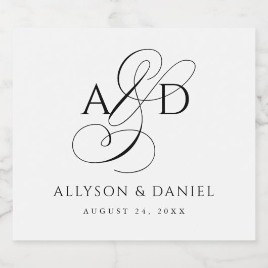 Elegante Anfangsskriptmonogramm Classic Wedding Schaumweinetikett (Einzelnes Label)