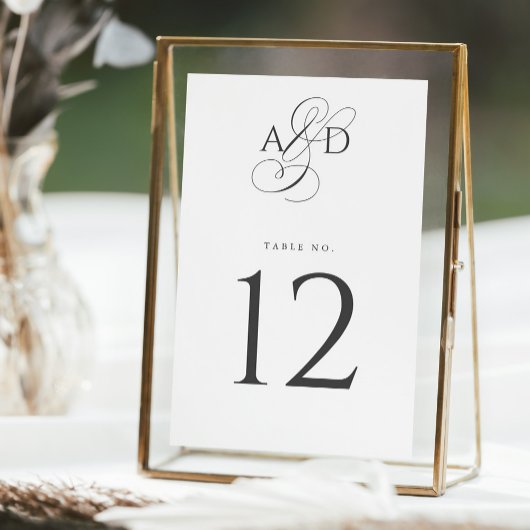Elegante Anfangsskriptmonogramm Classic Wedding Tischnummer