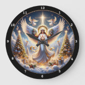 Elegante Angelgerichte mit Weihnachtsbäumen Große Wanduhr (Vorderseite)